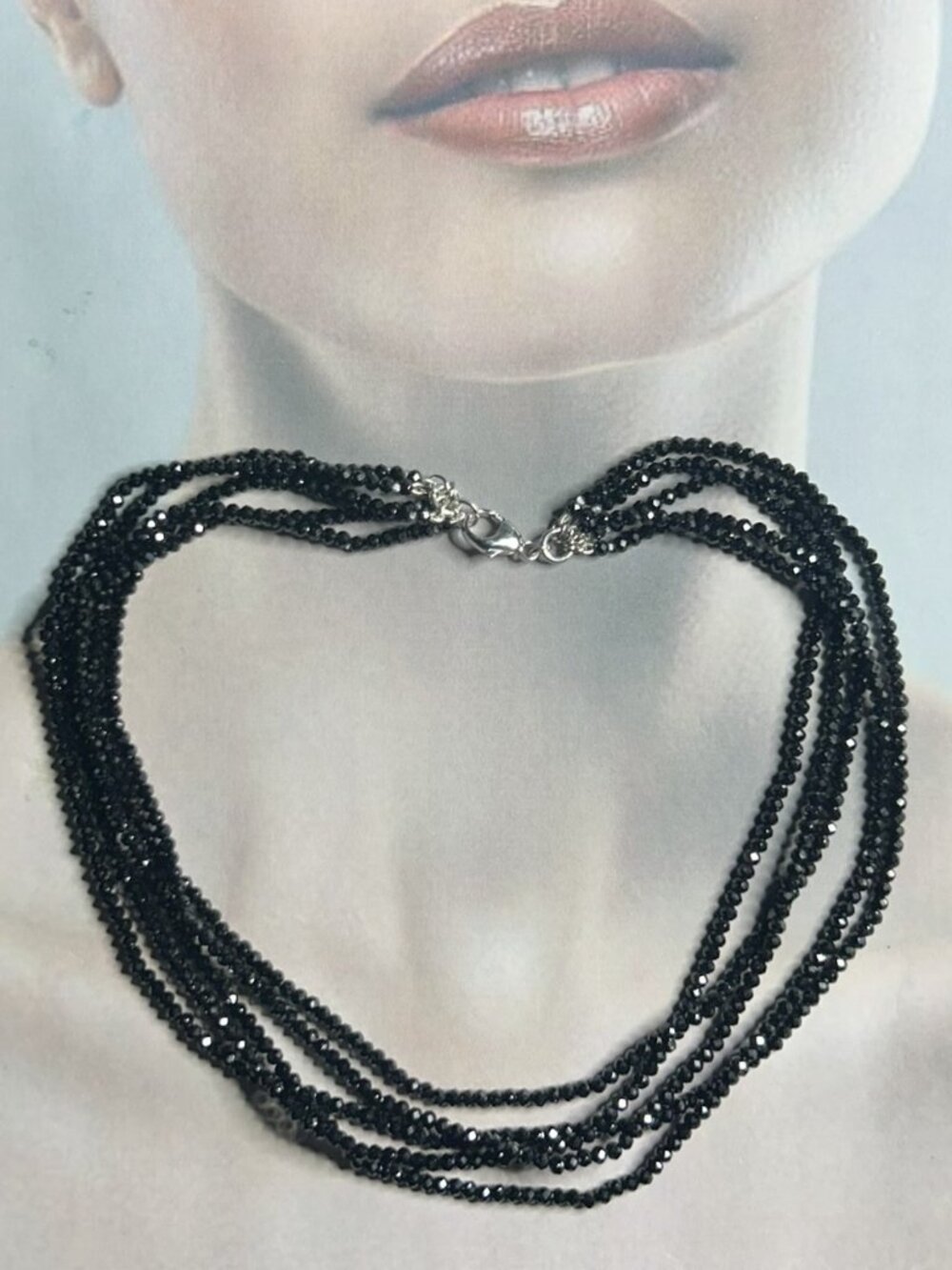 Natural Black Faceted Spinel Beads Necklace.